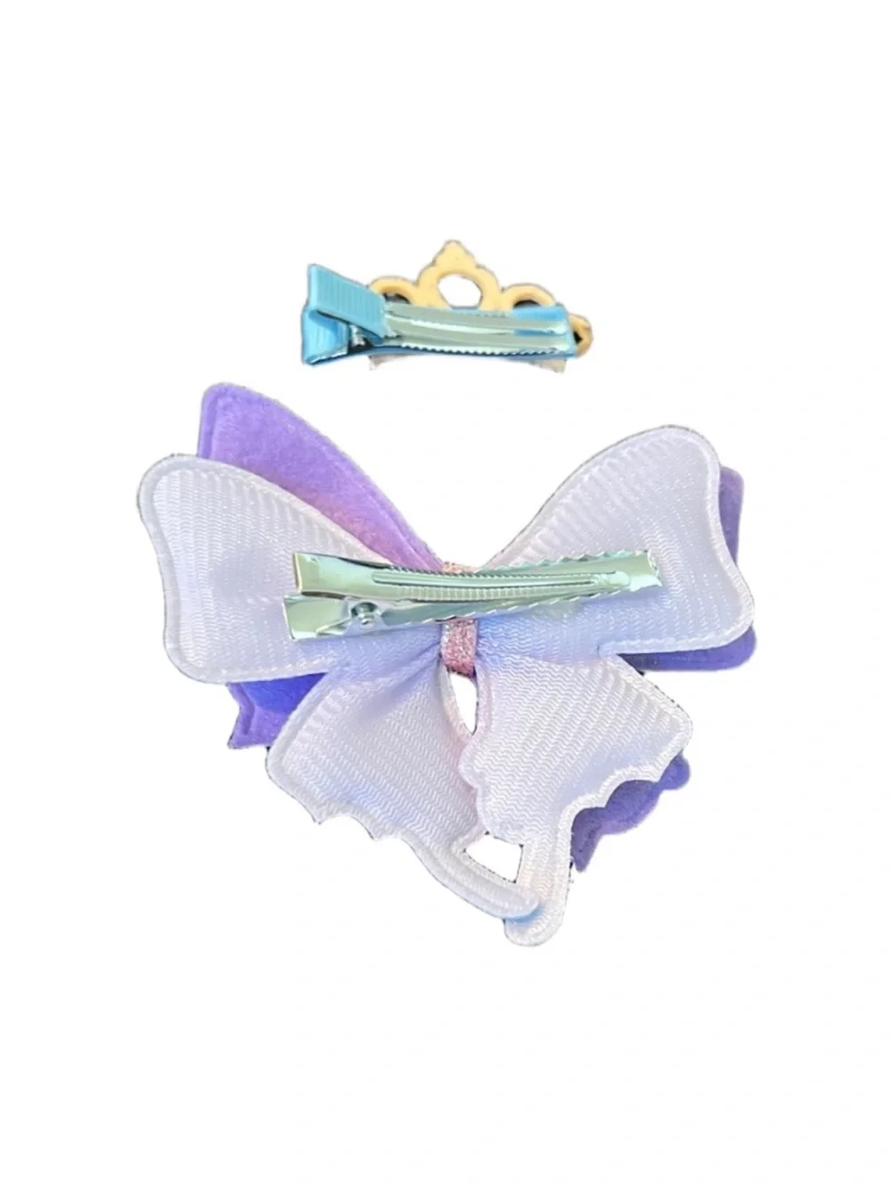 Glitter Pastel Rainbow Bow & Crown Hair Clip Set FINAL PRICE DROP